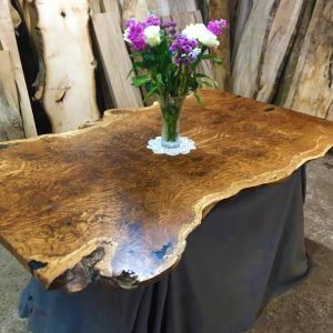 Book Matched Burr Brown Oak Table Flowers