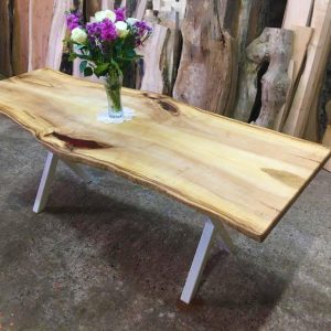 Book Matched Rippled Sycamore Table Full